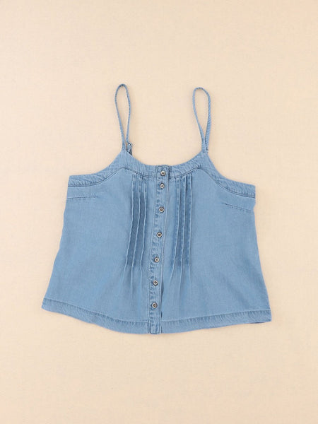 Chic Sky Blue Denim Tank with Button Details