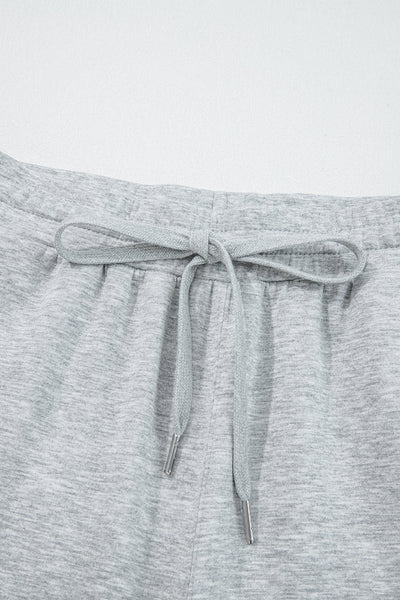 Women's Light Grey Casual Long Sleeve Zip Collar Top & Drawstring Pants Set - Stylish, Comfortable, Ideal for Daily Wear