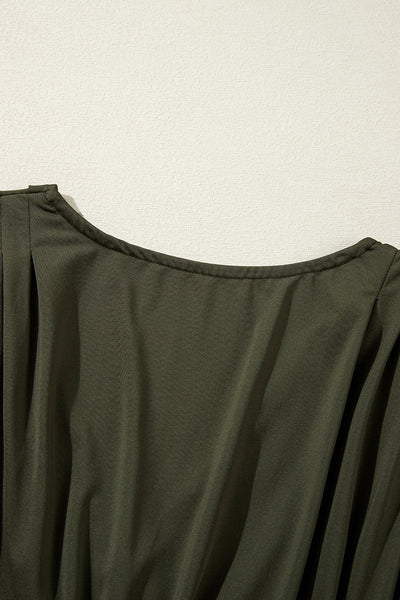 Moss Green Long Sleeve Ruched Wrap Bodysuit for Women - Chic, Comfortable Fit Perfect for Casual or Dressy Occasions