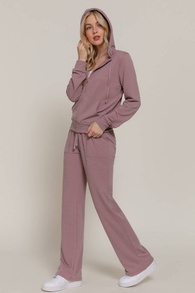 Mauve Supersoft Draw String Wide Leg Comfy Pants