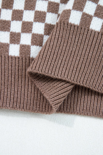 Women's Checkerboard Half-Button Knit Sweater in Cocoa and Cream with practical styling and dependable silhouette control.