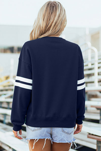 Cozy Women's Varsity Stripe Sweatshirt - Trendy Casual Style for Everyday Comfort in Soft Fabric