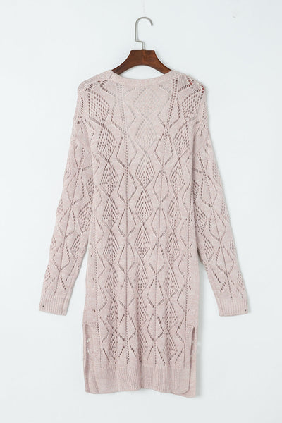 Stylish Women's Khaki Openwork Knit Cardigan for Effortless Layering and Cozy Comfort in Any Season