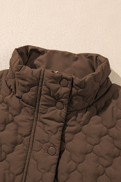 Floral Quilted Vest in Dark Brown with Snap Closures with practical styling and dependable silhouette control.