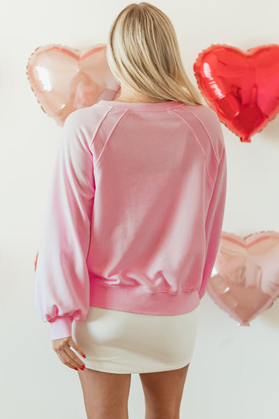 Women's Cozy Pink Embroidered Raglan Sleeve Sweatshirt - Perfect for Casual Everyday Style and Comfort