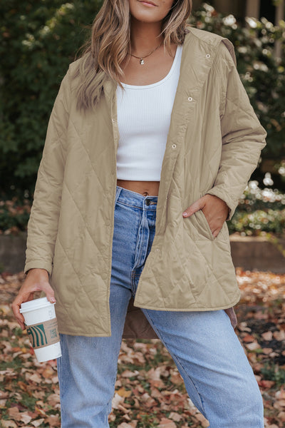 Women's Lightweight Hooded Quilted Coat in Sand Beige