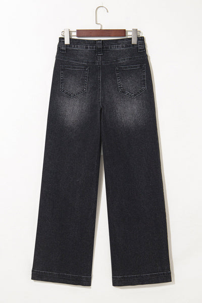 Stylish Women's Black High-Waist Wide Leg Jeans with Pockets for a Comfortable, Effortless Everyday Look