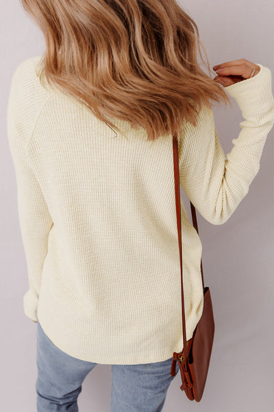 Soft Beige Textured Knit Long Sleeve Top for Women Cozy Casual Layering Essential for Every Season