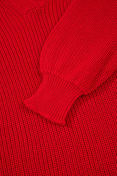 Stylish Red V-Neck Sweater for Women - Cozy Everyday Wear and Perfect for Seasonal Layering
