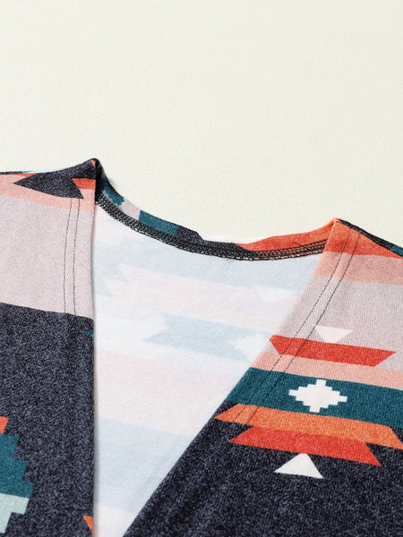 Orange Tribal Aztec Print Western Cardigan