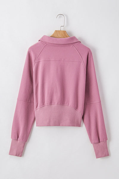 Cozy Women's Phalaenopsis Fleece-Lined Zip-Up Sweatshirt with Stand Collar & Thumbhole Sleeves for Effortless Style