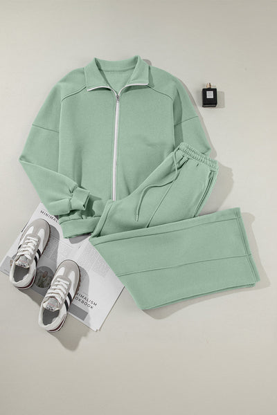 Aqua Women's Stylish Activewear Set: Drop Shoulder Zip-Up Jacket & Comfortable Drawstring Pants in Vibrant Aqua