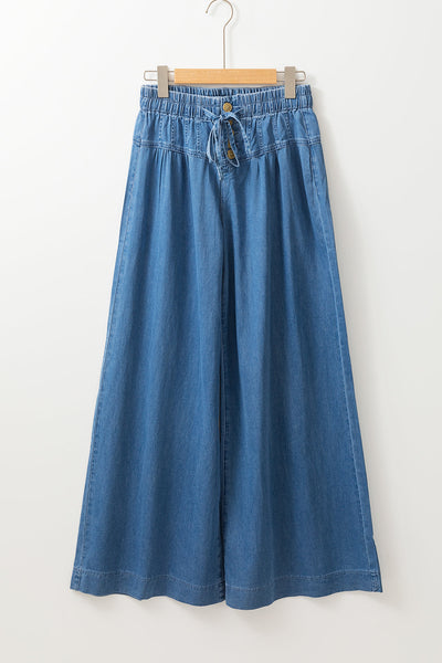 Trendy Dusk Blue Wide Leg Jeans for Women - Chic Mineral Wash with Button Fly, Perfect for Effortless Style and Comfort