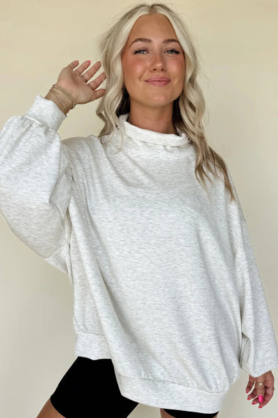Stylish Oversized Light Grey Mock Neck Sweatshirt for Women Cozy, Comfortable Casual Wear for Everyday Fashion