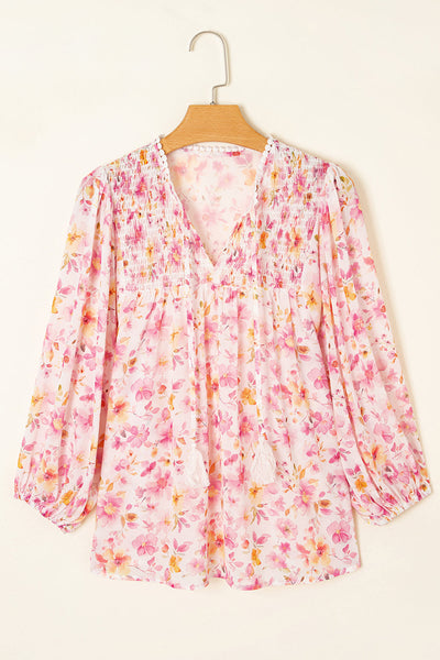 Stylish Women's Pink Floral Blouse - Lightweight Short Sleeve Top for Casual and Dressy Occasions