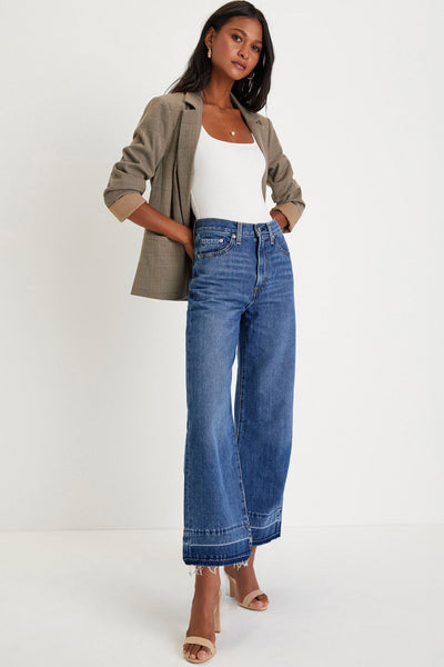 Stylish Blue Women's Cropped Loose-Fit Jeans - Trendy and Comfortable Denim for Effortless Casual Looks