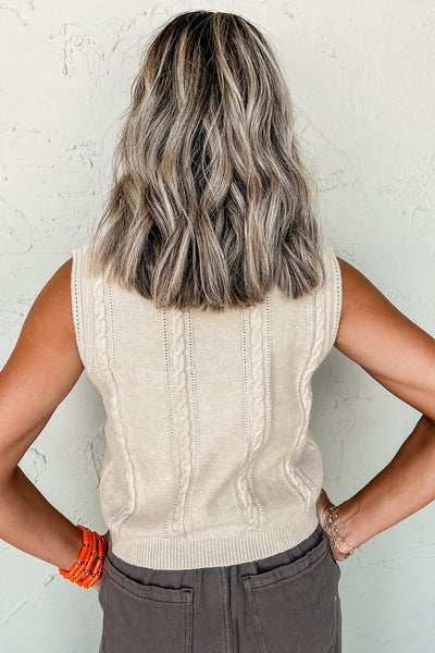 Cozy Women's Floral Embroidered Cable Knit Sweater Vest in Jet Stream - Ideal for Layering and Fall Styles