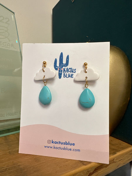 Kactus Blue Raindrop Handmade Clay Earrings