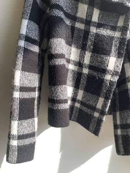 Vintage Black&White plaid wool blend Cardigan