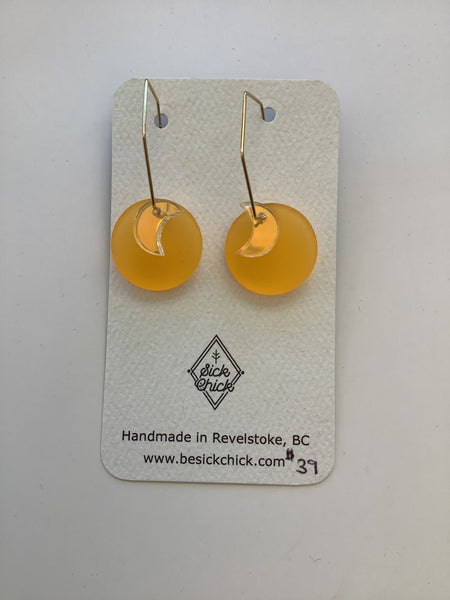 Acrylic Moon+Tangerine Circle Dangle Earrings - Sick Chick ( Revelstoke, BC)