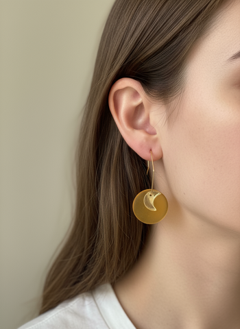 Acrylic Moon+Tangerine Circle Dangle Earrings - Sick Chick ( Revelstoke, BC)