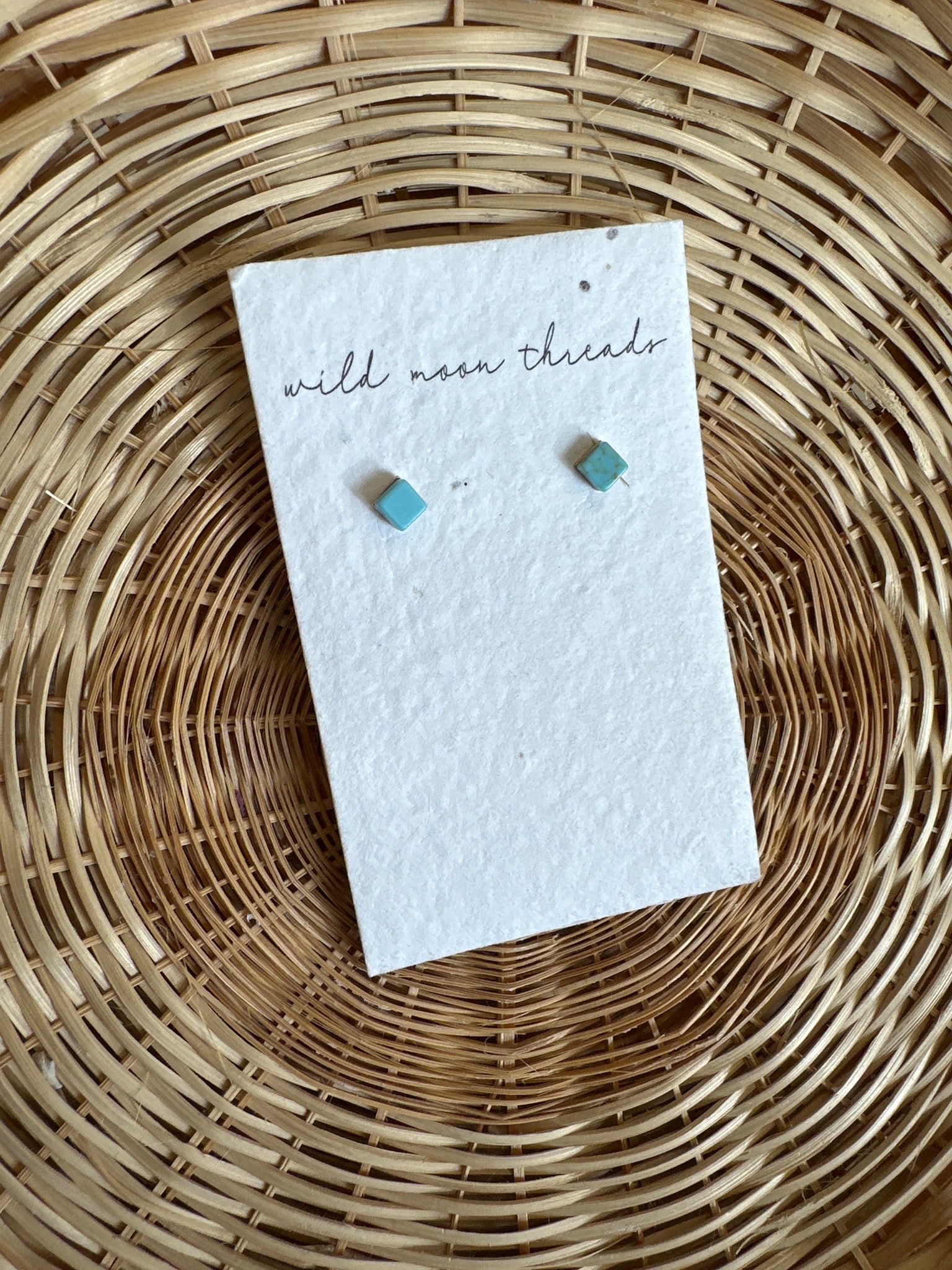 Wildmoon Threads Turquoise Stone Square Stud Earrings