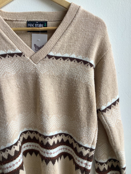 Vintage Pine State V-Neck Knit Sweater