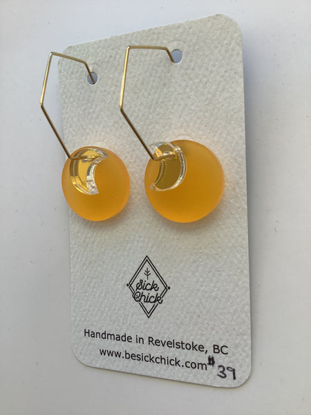 Acrylic Moon+Tangerine Circle Dangle Earrings - Sick Chick ( Revelstoke, BC)