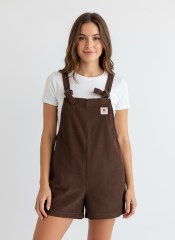 Butterflies in Ballgowns Brown Cord Short Overalls