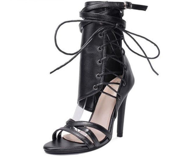 Side Lace Open Toe Stiletto