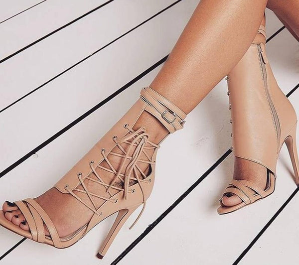 Side Lace Open Toe Stiletto
