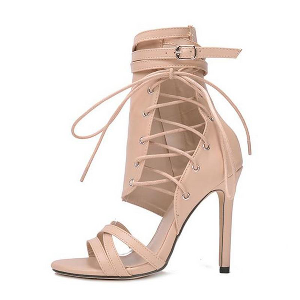 Side Lace Open Toe Stiletto
