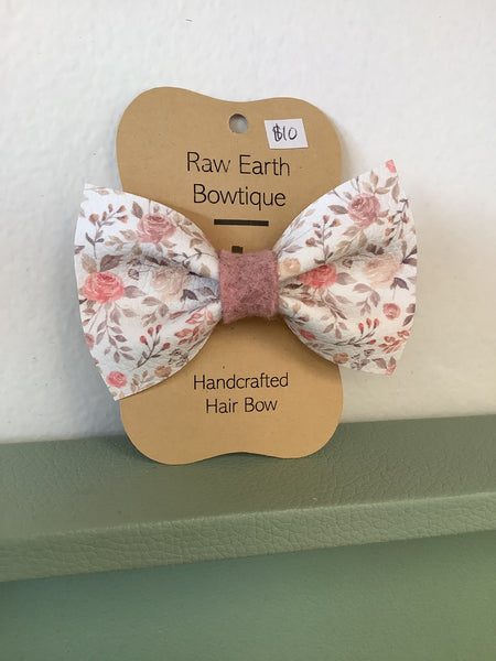 Raw Earth Bowtique Pink Floral Hair Bow Clip