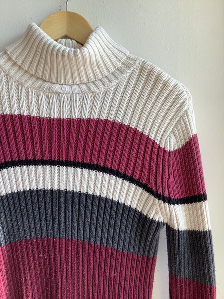 Y2K Striped Ribbed Turtleneck Sweater