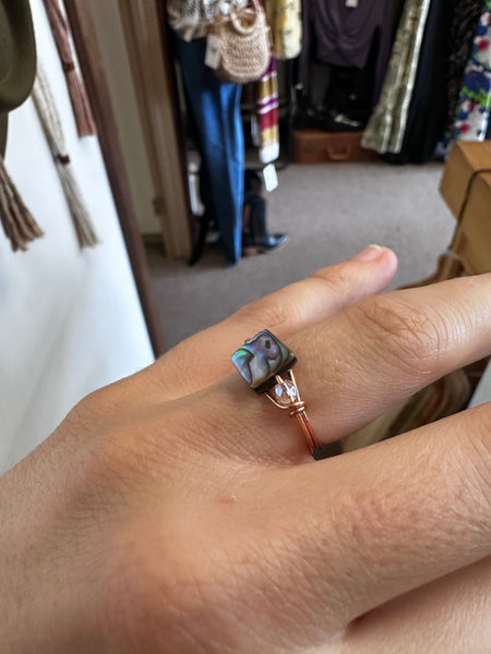 Copper Wire Abalone Ocean Ring