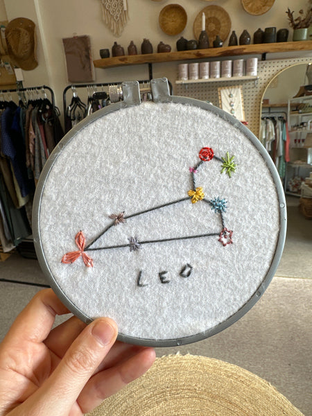 Handmade Leo Embroidered Wall Art