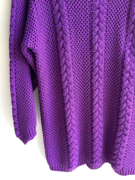 Vintage East West Fashion Purple Cable Knit Sweater