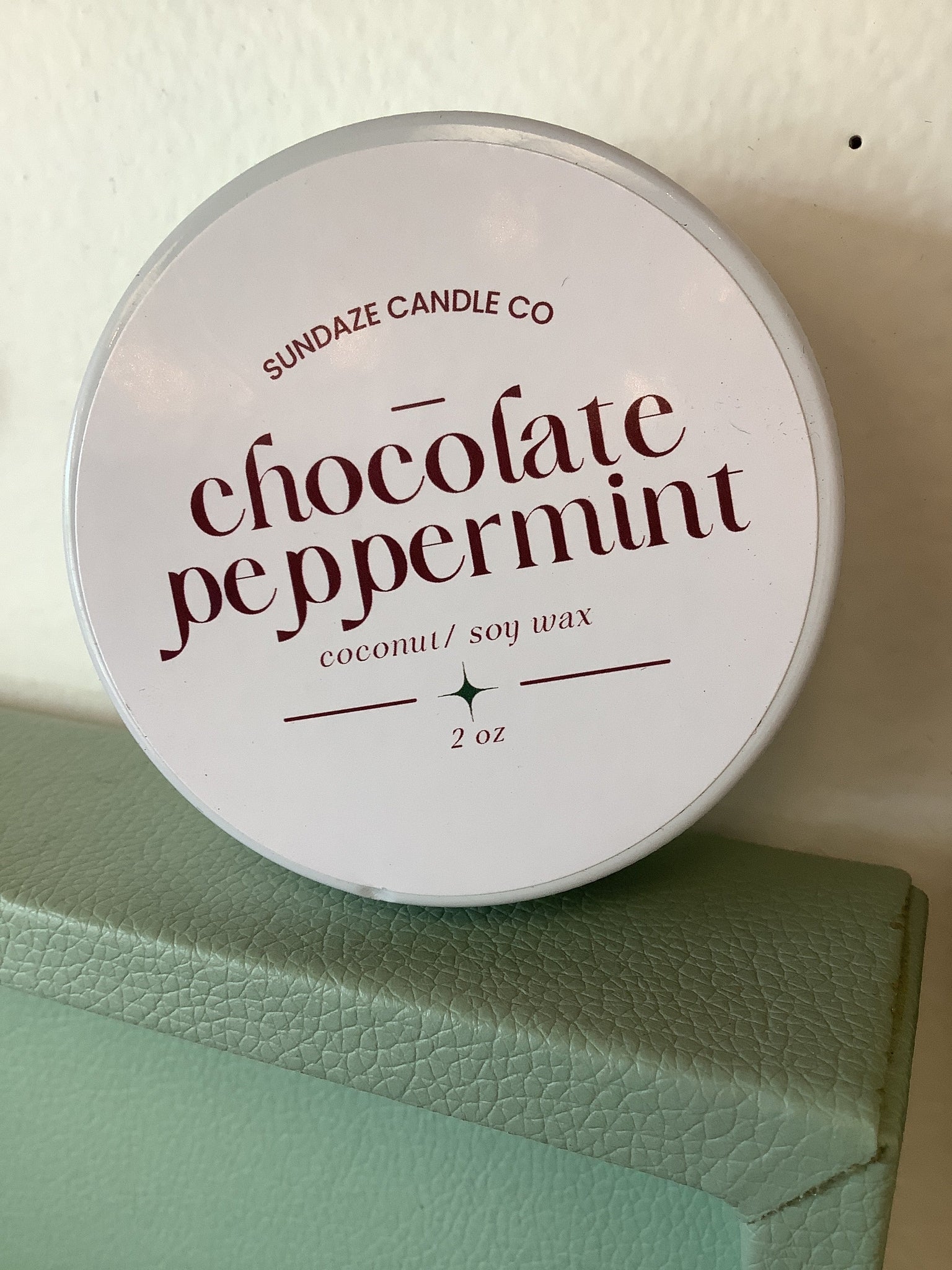 Sundaze Chocolate Peppermint 2oz Coconut / Soy wax travel candle