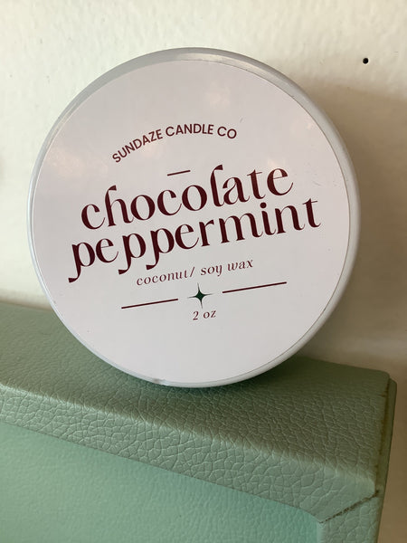 Sundaze Chocolate Peppermint 2oz Coconut / Soy wax travel candle