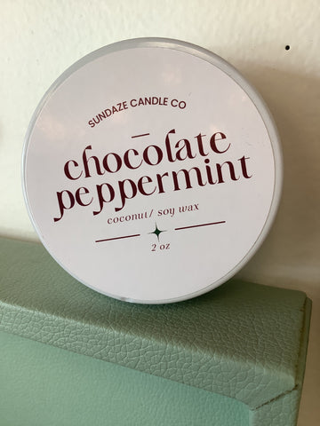Sundaze Chocolate Peppermint 2oz Coconut / Soy wax travel candle