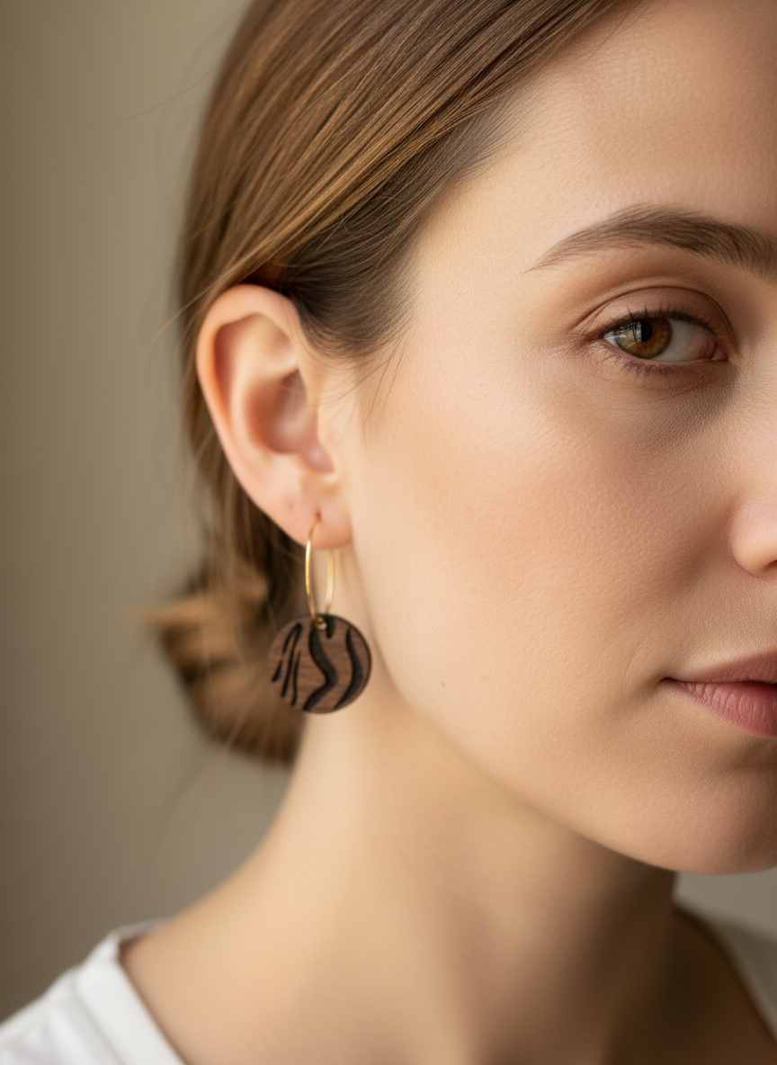 Wooden Zebra Pattern Dangle Earrings - Sick Chick ( Revelstoke, BC)