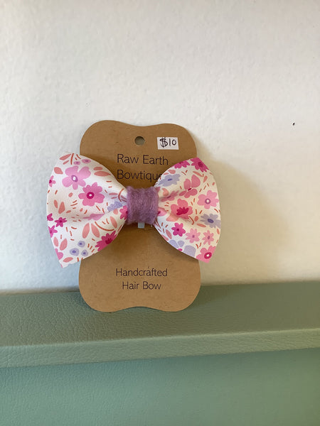 Raw Earth Bowtique Pink/Purple Flower print Hair bow