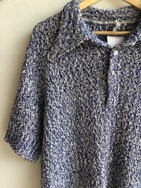 Vintage textured Knit Polo shirt sleeve sweater