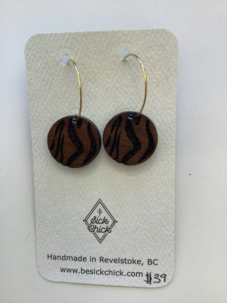 Wooden Zebra Pattern Dangle Earrings - Sick Chick ( Revelstoke, BC)