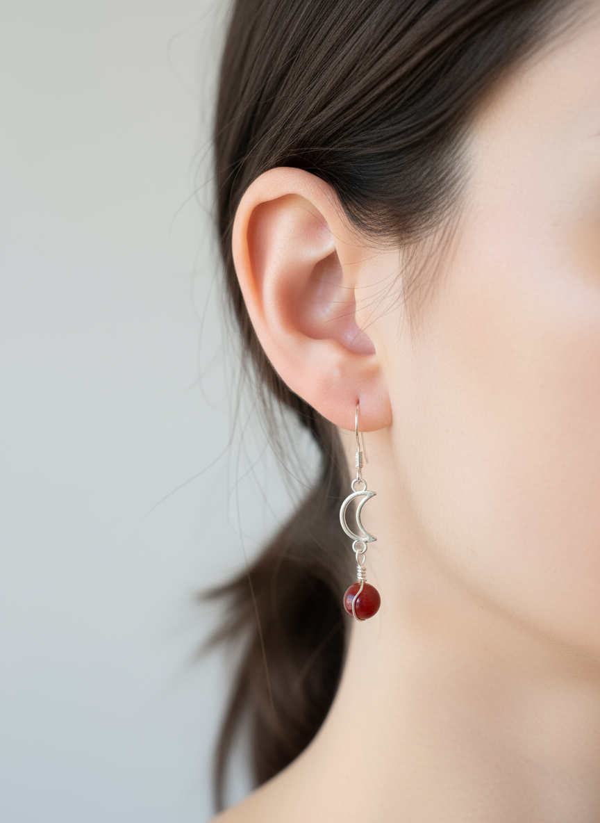 Sterling Silver Sun & Moon Red Jasper Earrings