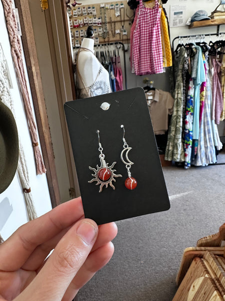 Sterling Silver Sun & Moon Red Jasper Earrings