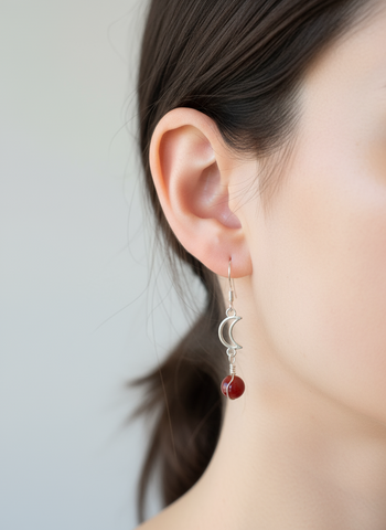 Sterling Silver Sun & Moon Red Jasper Earrings