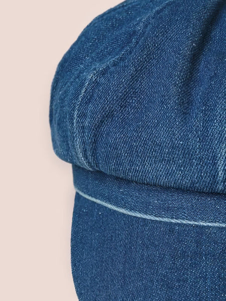 Classic Indigo Denim Baker Boy Hat with Eight-Panel Crown with practical styling and dependable silhouette control.