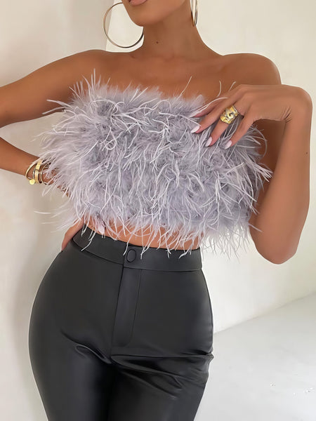Faux Feather Tube Top