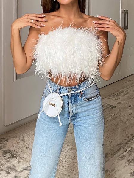 Faux Feather Tube Top